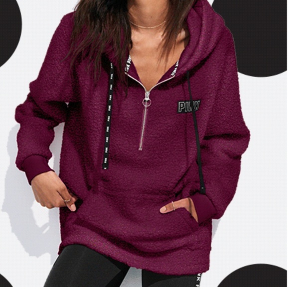 PINK Victoria's Secret Tops - VS Pink Sherpa Quarter Zip Hoodie